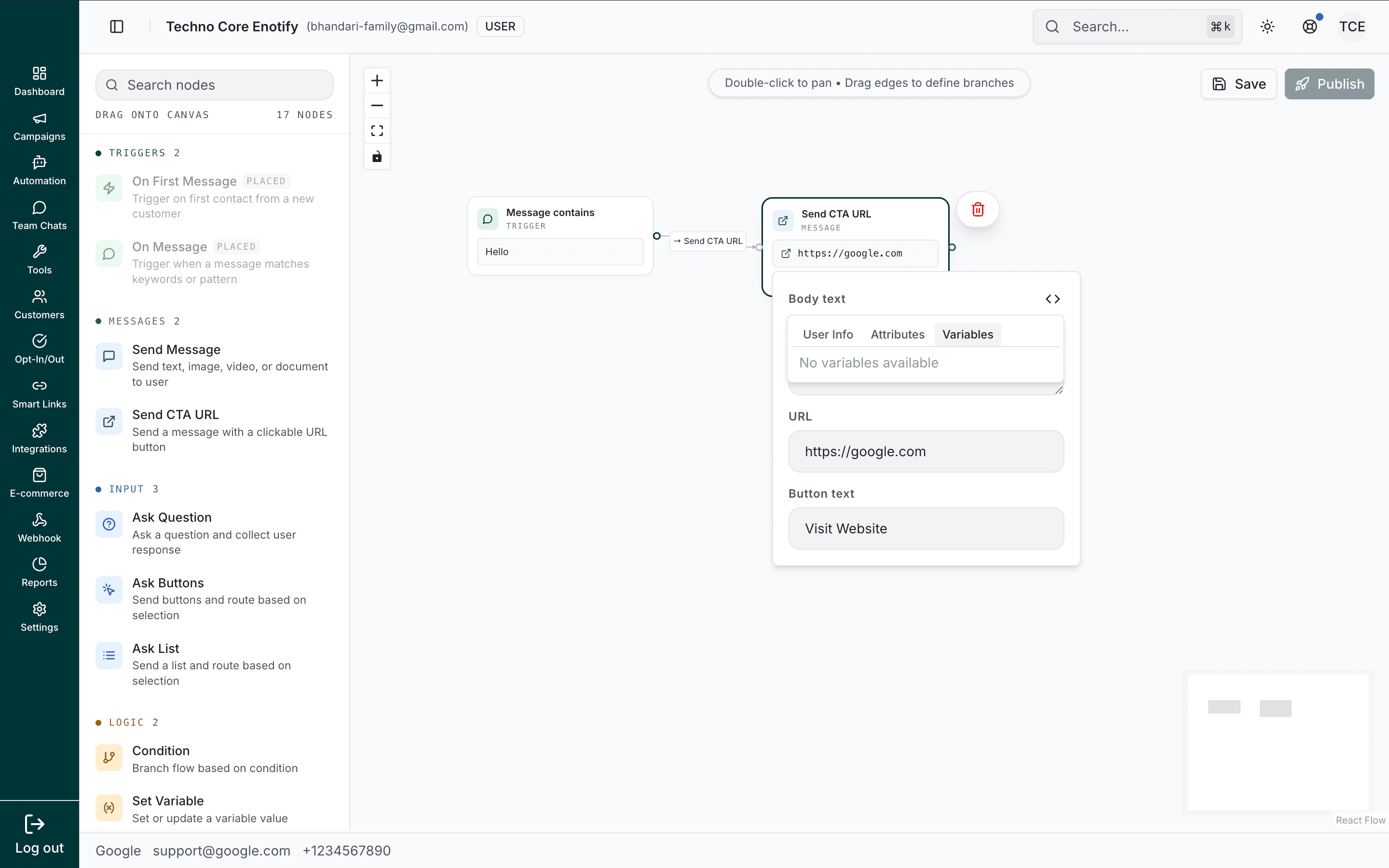 Variable picker open on the Variables tab