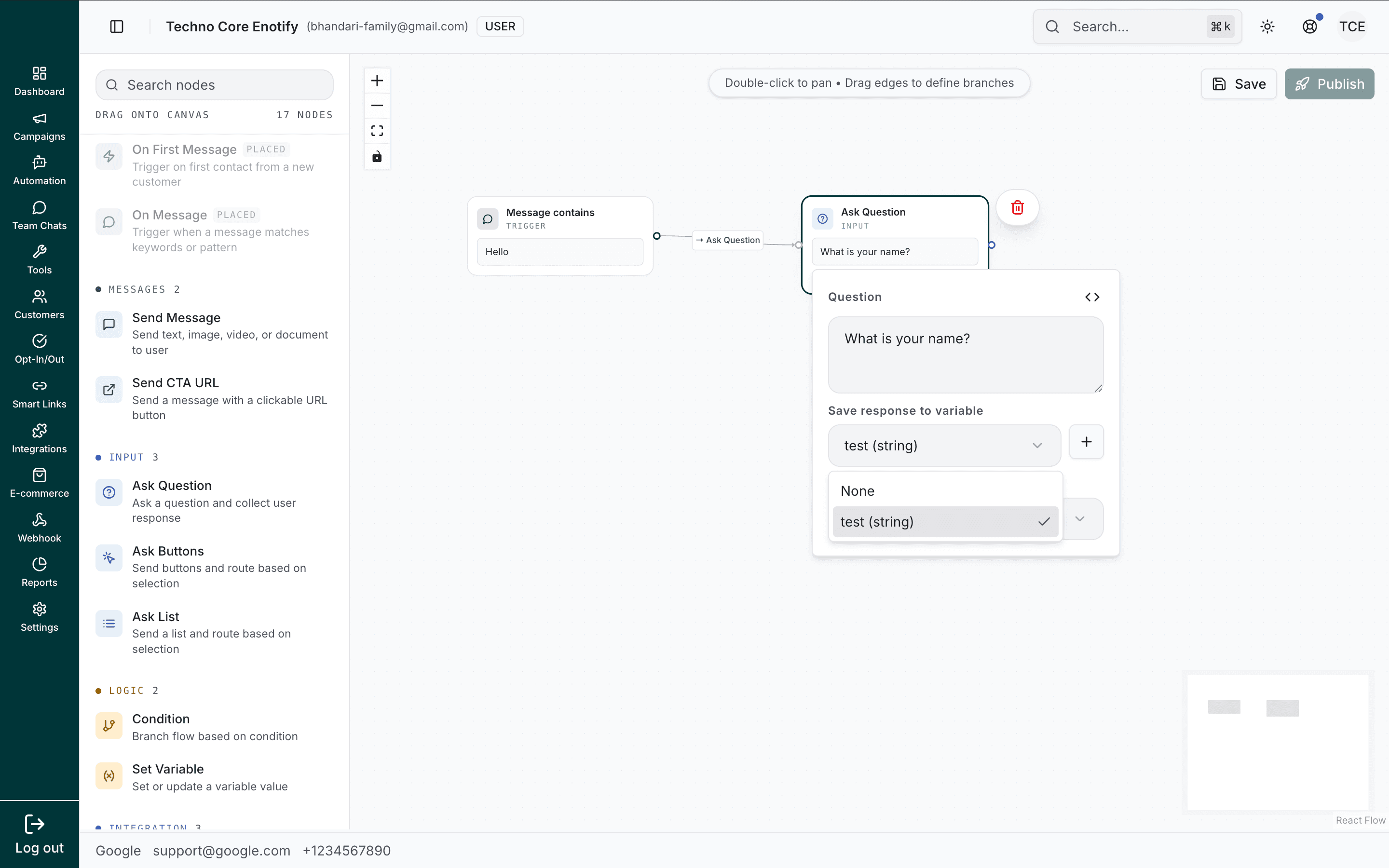 Save response to variable dropdown listing existing variables