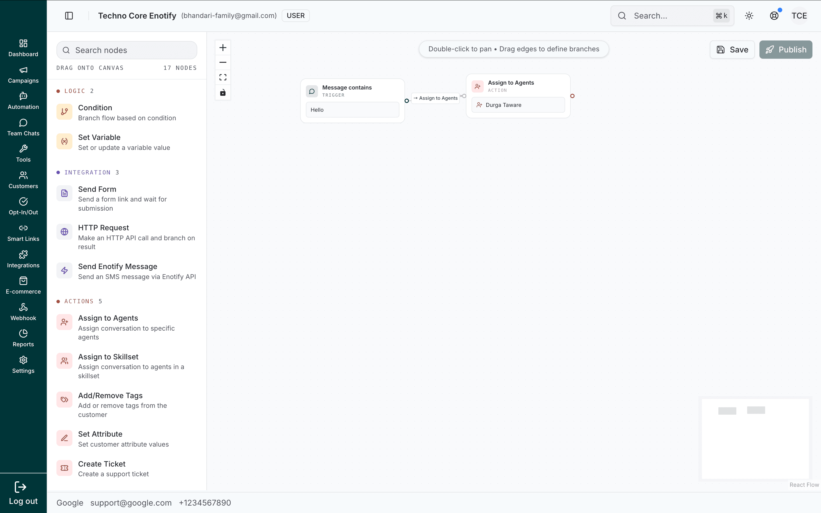 Assign to Agents node placed on the canvas with the assigned agent shown