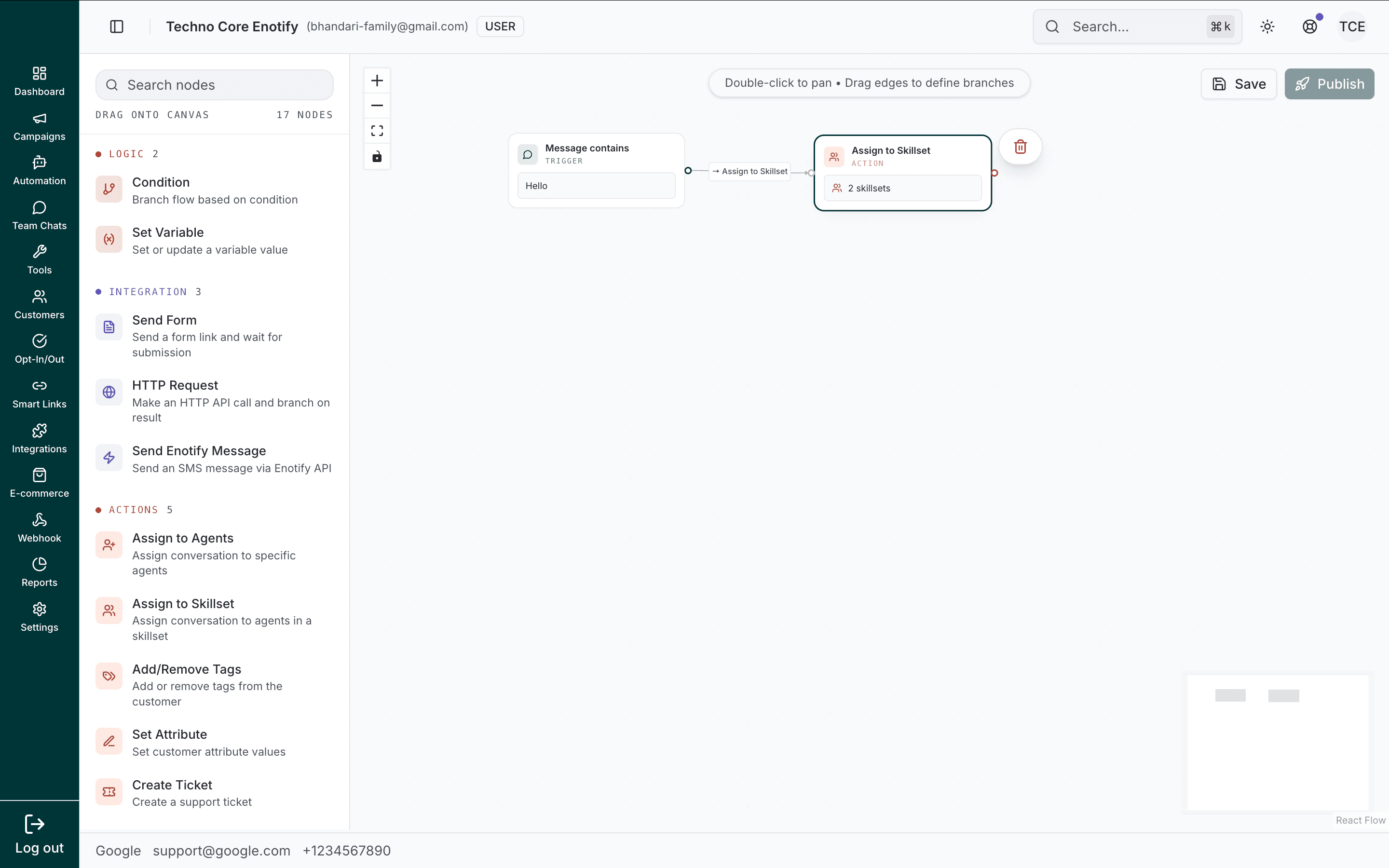 Assign to Skillset node with two skillsets selected