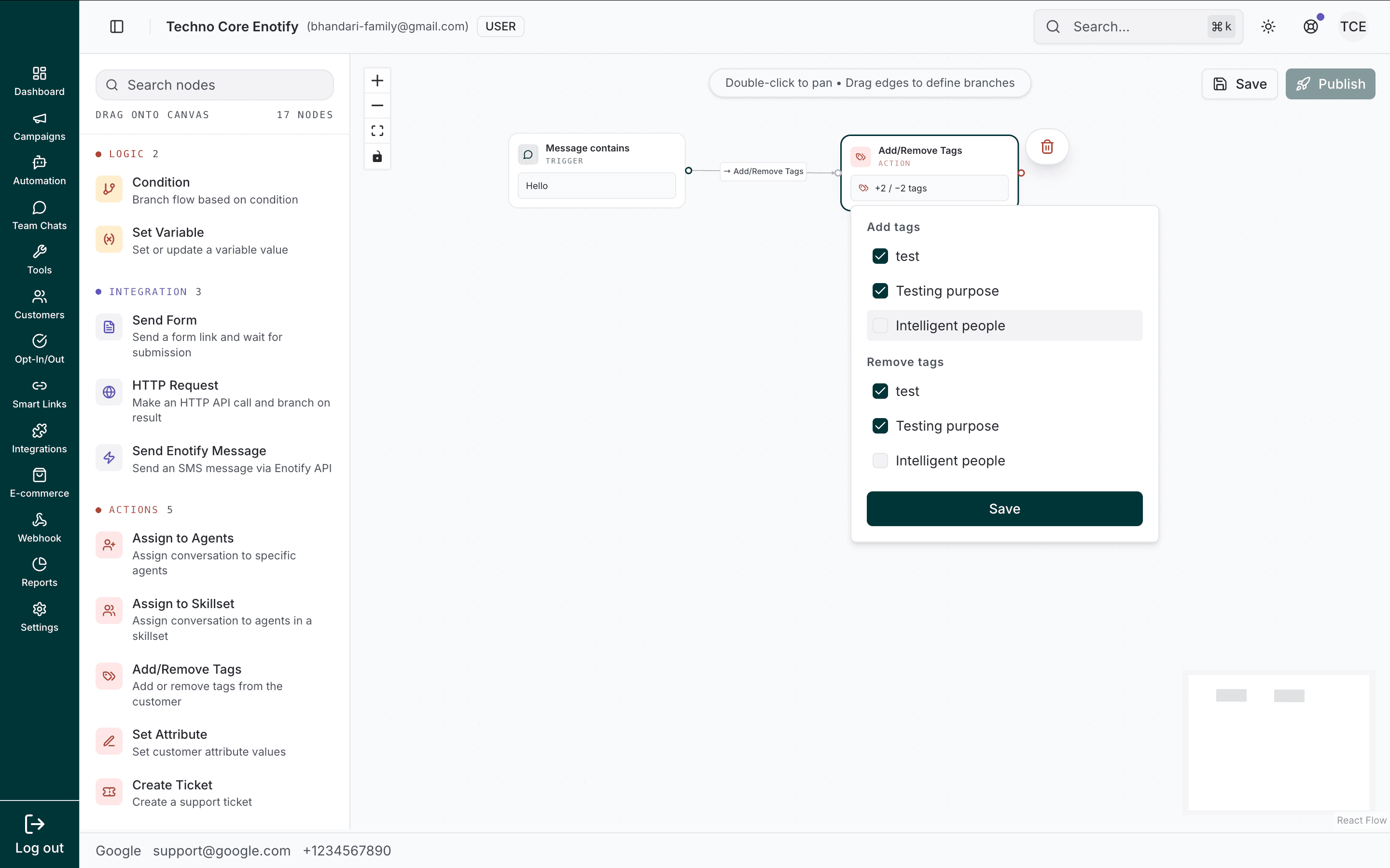 Add/Remove Tags node with a different combination of tags selected
