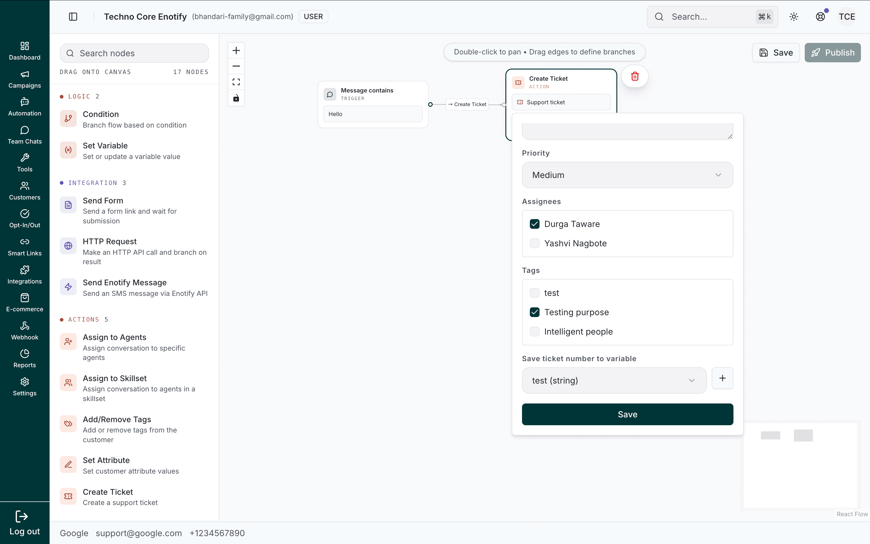Create Ticket node fully configured and ready to save