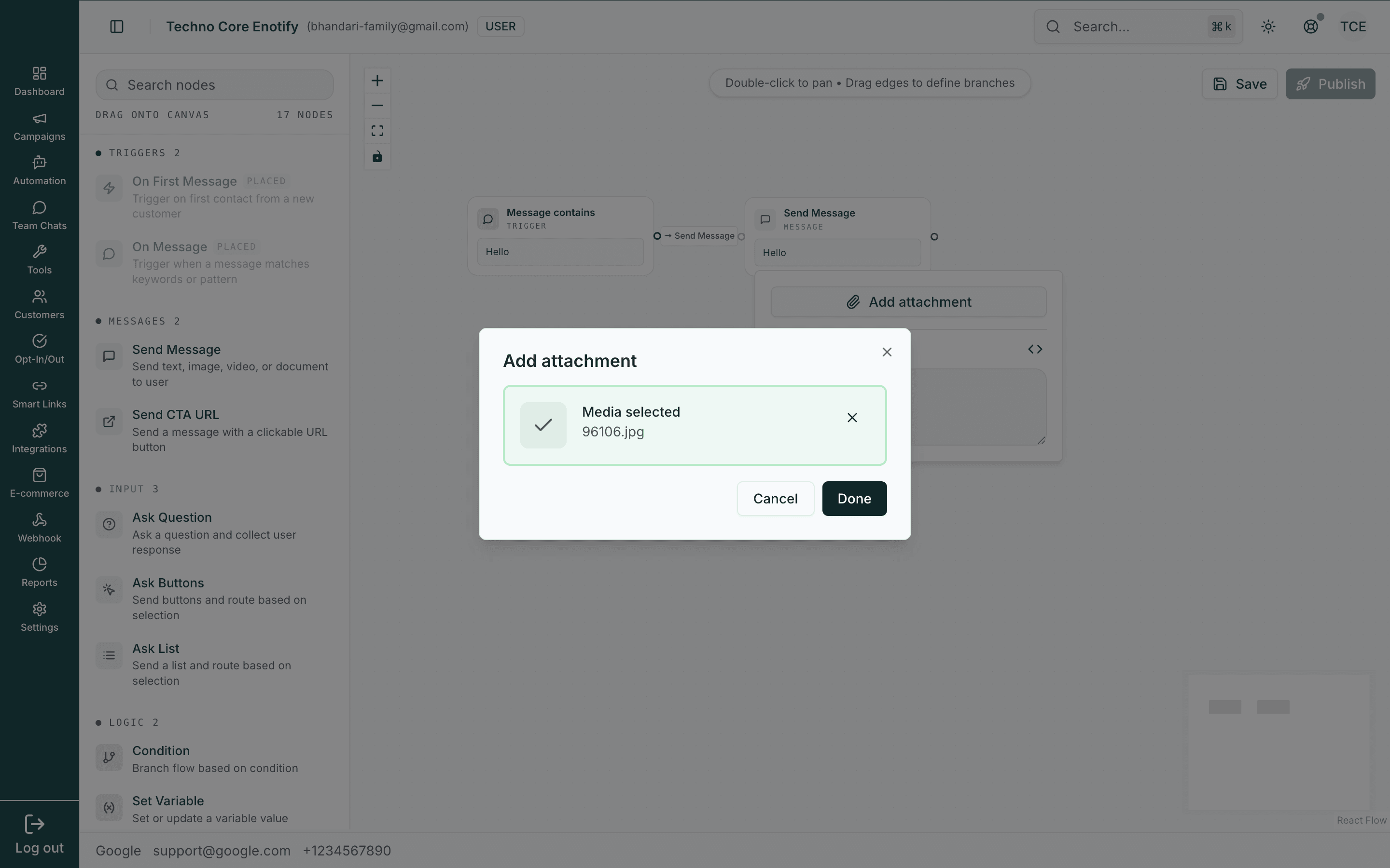 Add attachment dialog confirming the selected media file