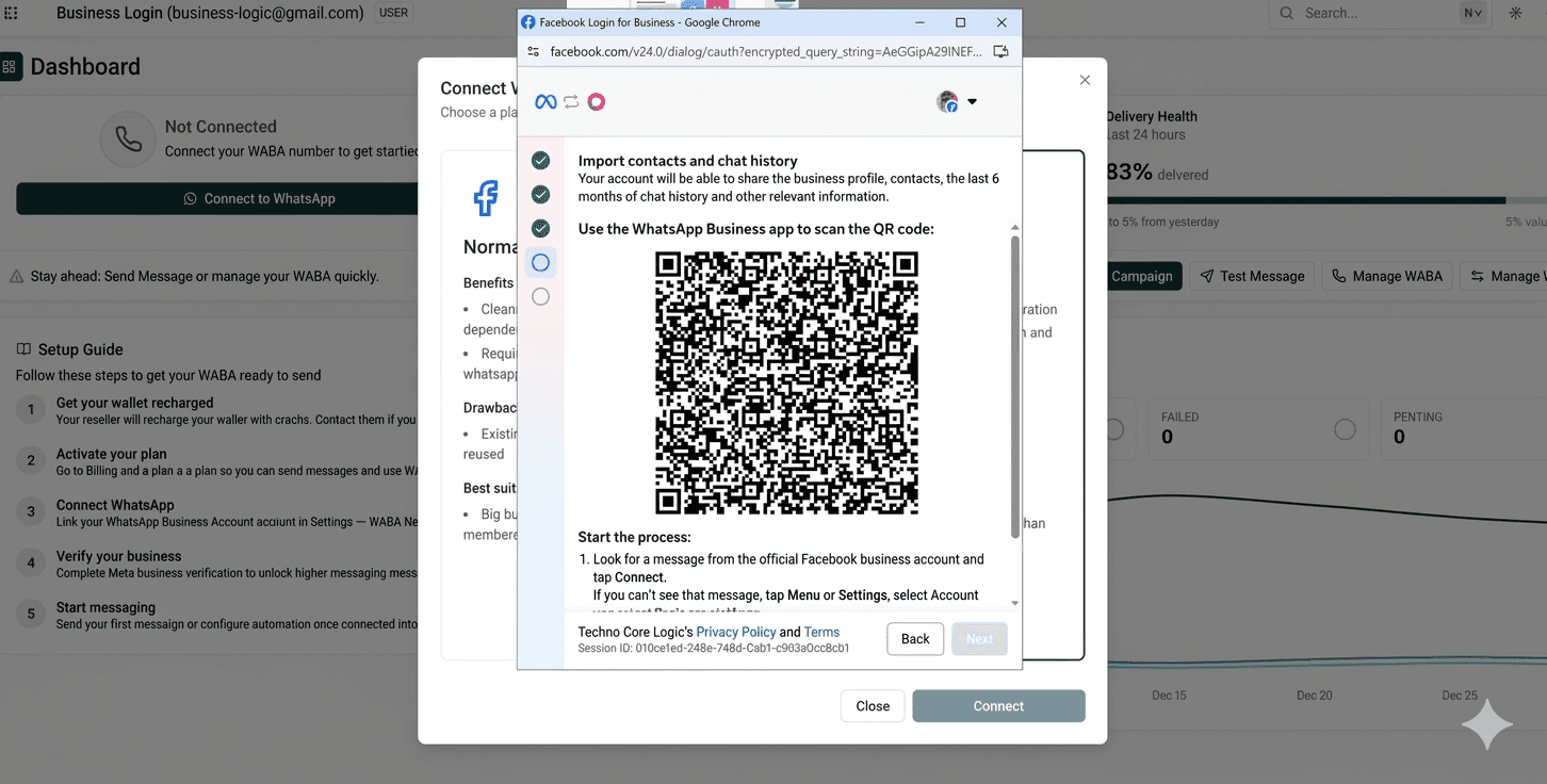Meta flow — Scan QR code with WhatsApp Business app