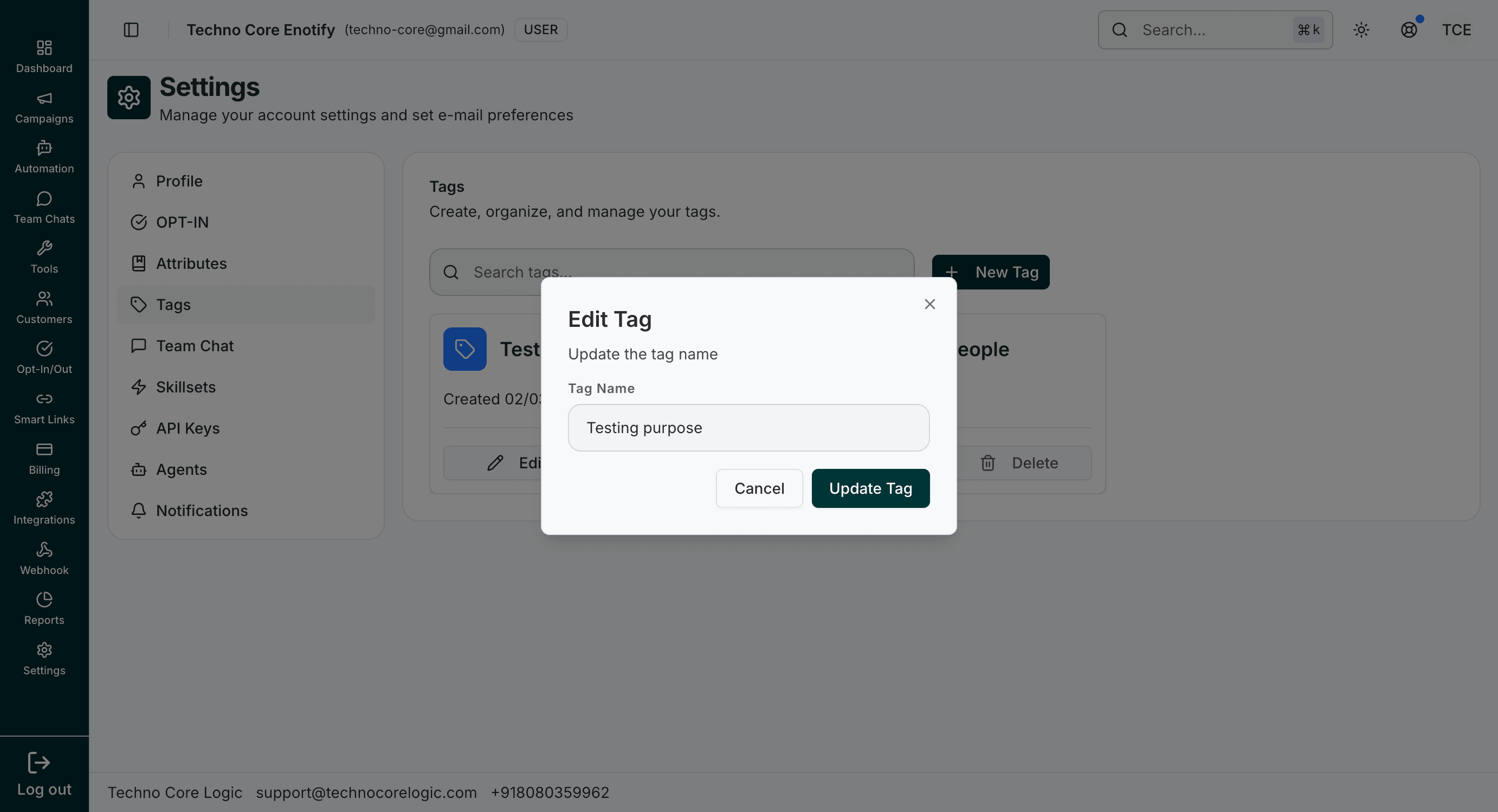 Edit Tag modal